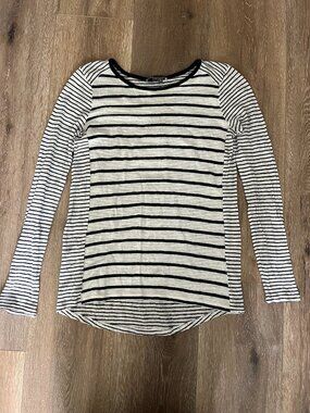 VINCE Striped Long-Sleeve Top Tunic Sweater - XS - Black White Cotton Wool Blend